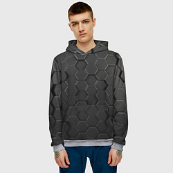 Толстовка-худи мужская Abstraction hexagon grey, цвет: 3D-меланж — фото 2