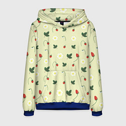 Толстовка-худи мужская Узор из веточек и листиков земляники, цвет: 3D-синий
