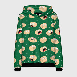 Толстовка-худи мужская Картофелины с лицом кричат: мемы на зеленом фоне, цвет: 3D-черный