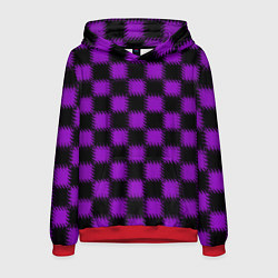 Толстовка-худи мужская Фиолетовый черный узор Шахматка, цвет: 3D-красный