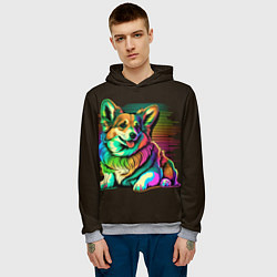 Толстовка-худи мужская Неоновый корги, цвет: 3D-меланж — фото 2