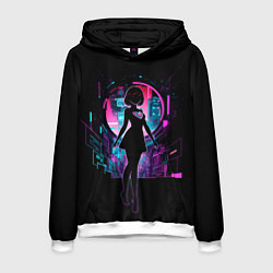 Толстовка-худи мужская Silhouette of a cute anime girl, цвет: 3D-белый