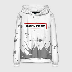 Толстовка-худи мужская Фигурист в рамке красного цвета, цвет: 3D-белый