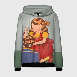 Толстовка-худи мужская Девочка с виниловой пластинкой - рождена быть звез, цвет: 3D-черный