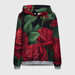 Толстовка-худи мужская Много красных роз, цвет: 3D-меланж