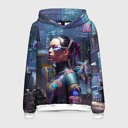 Толстовка-худи мужская Cyberpunk - brave girl - neural network, цвет: 3D-белый