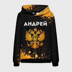 Толстовка-худи мужская Андрей и зологой герб РФ, цвет: 3D-черный