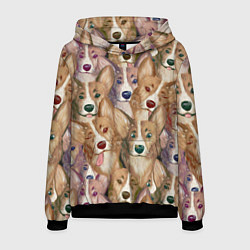 Толстовка-худи мужская Паттерн с корги, цвет: 3D-черный