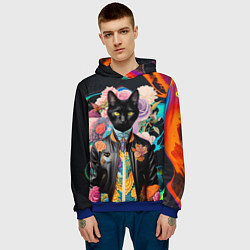 Толстовка-худи мужская Модный чёрный кот - нейросеть - мода, цвет: 3D-синий — фото 2