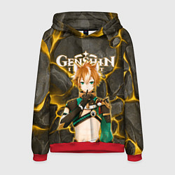 Толстовка-худи мужская Горо на фоне монолита камня, цвет: 3D-красный