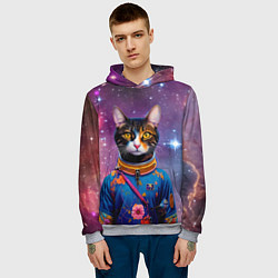 Толстовка-худи мужская Кот бравый космонавт, цвет: 3D-меланж — фото 2