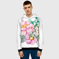 Толстовка-худи мужская Пастельные цветы - посередине, цвет: 3D-черный — фото 2