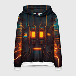 Толстовка-худи мужская Паттерн в стиле киберпанк, цвет: 3D-белый