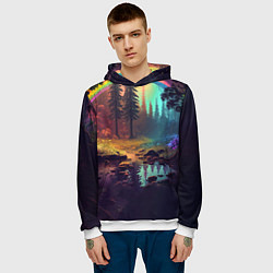 Толстовка-худи мужская Неоновый лес с радугой, цвет: 3D-белый — фото 2