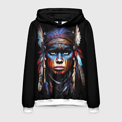 Толстовка-худи мужская Индианка воин племени, цвет: 3D-белый