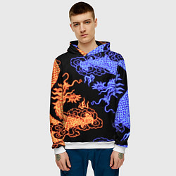 Толстовка-худи мужская Парящие неоновые драконы, цвет: 3D-белый — фото 2