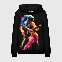 Толстовка-худи мужская Космонавт с гитарой в радужных огнях, цвет: 3D-черный