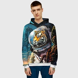 Толстовка-худи мужская Тигр космонавт на далекой планете, цвет: 3D-белый — фото 2
