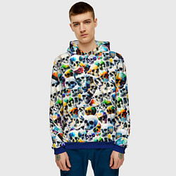 Толстовка-худи мужская Акварельные черепа, цвет: 3D-синий — фото 2