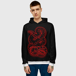 Толстовка-худи мужская Красная неоновая змея, цвет: 3D-белый — фото 2
