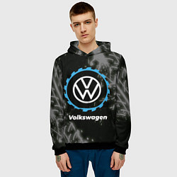 Толстовка-худи мужская Volkswagen в стиле Top Gear со следами шин на фоне, цвет: 3D-черный — фото 2