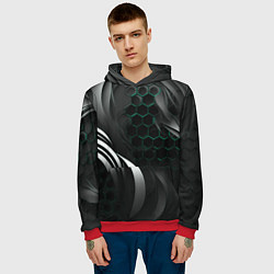 Толстовка-худи мужская Объемные бирюзовые плиты и черные линии, цвет: 3D-красный — фото 2