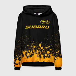 Толстовка-худи мужская Subaru - gold gradient: символ сверху, цвет: 3D-черный