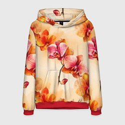 Толстовка-худи мужская Акварельные цветы - персиковый паттерн, цвет: 3D-красный