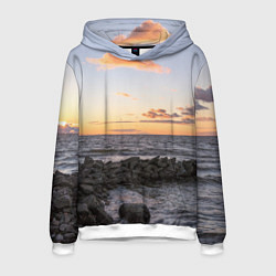 Толстовка-худи мужская Закат солнца на Финском заливе, цвет: 3D-белый