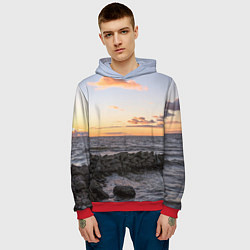 Толстовка-худи мужская Закат солнца на Финском заливе, цвет: 3D-красный — фото 2