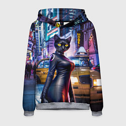 Толстовка-худи мужская Модная чёрная кошечка в Нью-Йорке, цвет: 3D-меланж