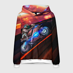 Толстовка-худи мужская Мотоцикл ночной город, цвет: 3D-белый