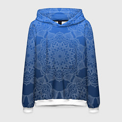 Толстовка-худи мужская Мандала на градиенте синего цвета, цвет: 3D-белый