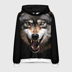 Толстовка-худи мужская Агрессивный рычащий волк, цвет: 3D-белый