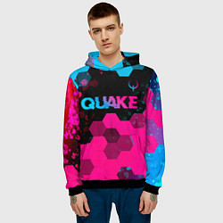 Толстовка-худи мужская Quake - neon gradient: символ сверху, цвет: 3D-черный — фото 2
