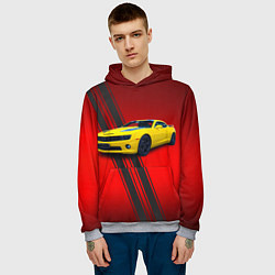 Толстовка-худи мужская Спортивный американский автомобиль Chevrolet Camar, цвет: 3D-меланж — фото 2