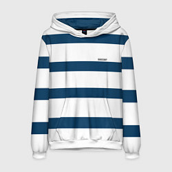 Толстовка-худи мужская Бело-синий полосатый узор, цвет: 3D-белый