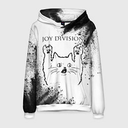 Толстовка-худи мужская Joy Division рок кот на светлом фоне, цвет: 3D-белый