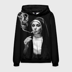 Толстовка-худи мужская Красивая монашка дымит сигаретой, цвет: 3D-черный