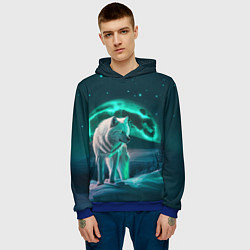 Толстовка-худи мужская Белый волк в зимнем лесу, цвет: 3D-синий — фото 2