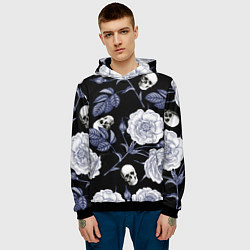 Толстовка-худи мужская Черепа с розами, цвет: 3D-черный — фото 2