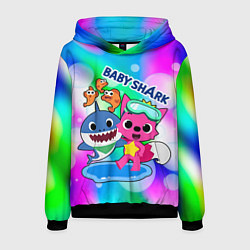 Толстовка-худи мужская Baby Shark in bubbles, цвет: 3D-черный