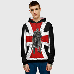 Толстовка-худи мужская Рыцарь на фоне мальтийского креста, цвет: 3D-черный — фото 2