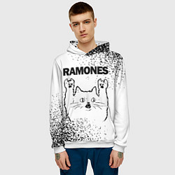 Толстовка-худи мужская Ramones рок кот на светлом фоне, цвет: 3D-белый — фото 2