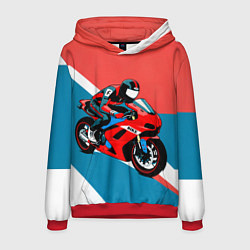 Толстовка-худи мужская Нарисованный мотоциклист, цвет: 3D-красный