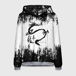 Толстовка-худи мужская Японский дракон с иероглифами, цвет: 3D-меланж
