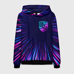 Толстовка-худи мужская Porsche neon speed lines, цвет: 3D-черный