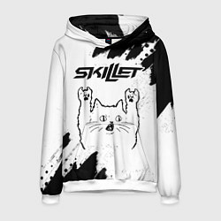 Толстовка-худи мужская Skillet рок кот на светлом фоне, цвет: 3D-белый