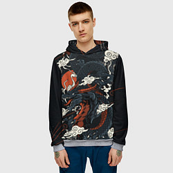 Толстовка-худи мужская Дракон в японском стиле, цвет: 3D-меланж — фото 2