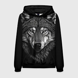 Толстовка-худи мужская Спокойный уверенный волк, цвет: 3D-черный